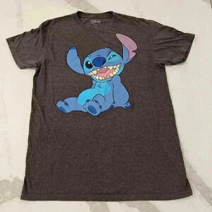 Disney Lilo & Stitch Gray Graphic T Shirt Stitch Winking Adult Size Large